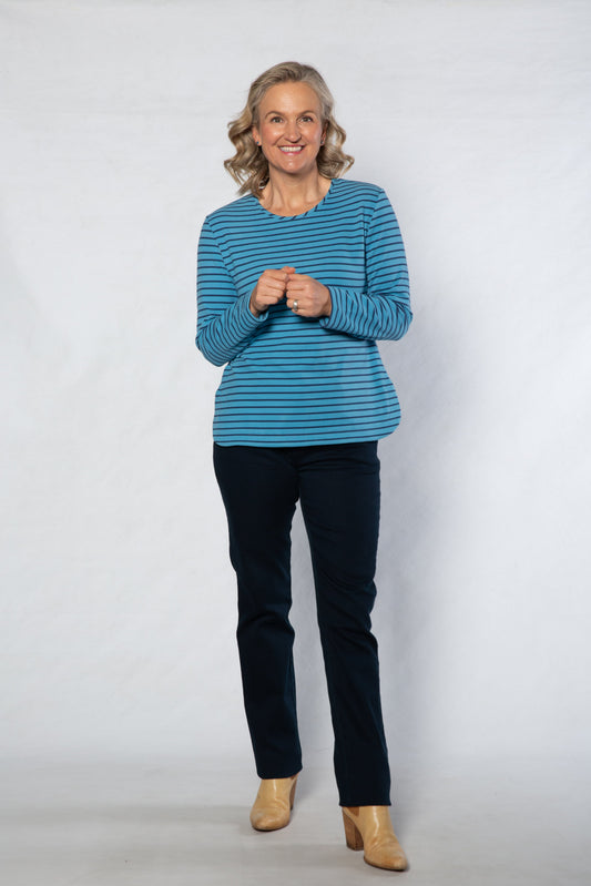Long Sleeve Stretch Jersey Stripe Top - Pink #102 BLUE NAVY