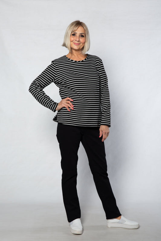 Long Sleeve Stretch Jersey Stripe Top - Black#102 BLACK WHITE