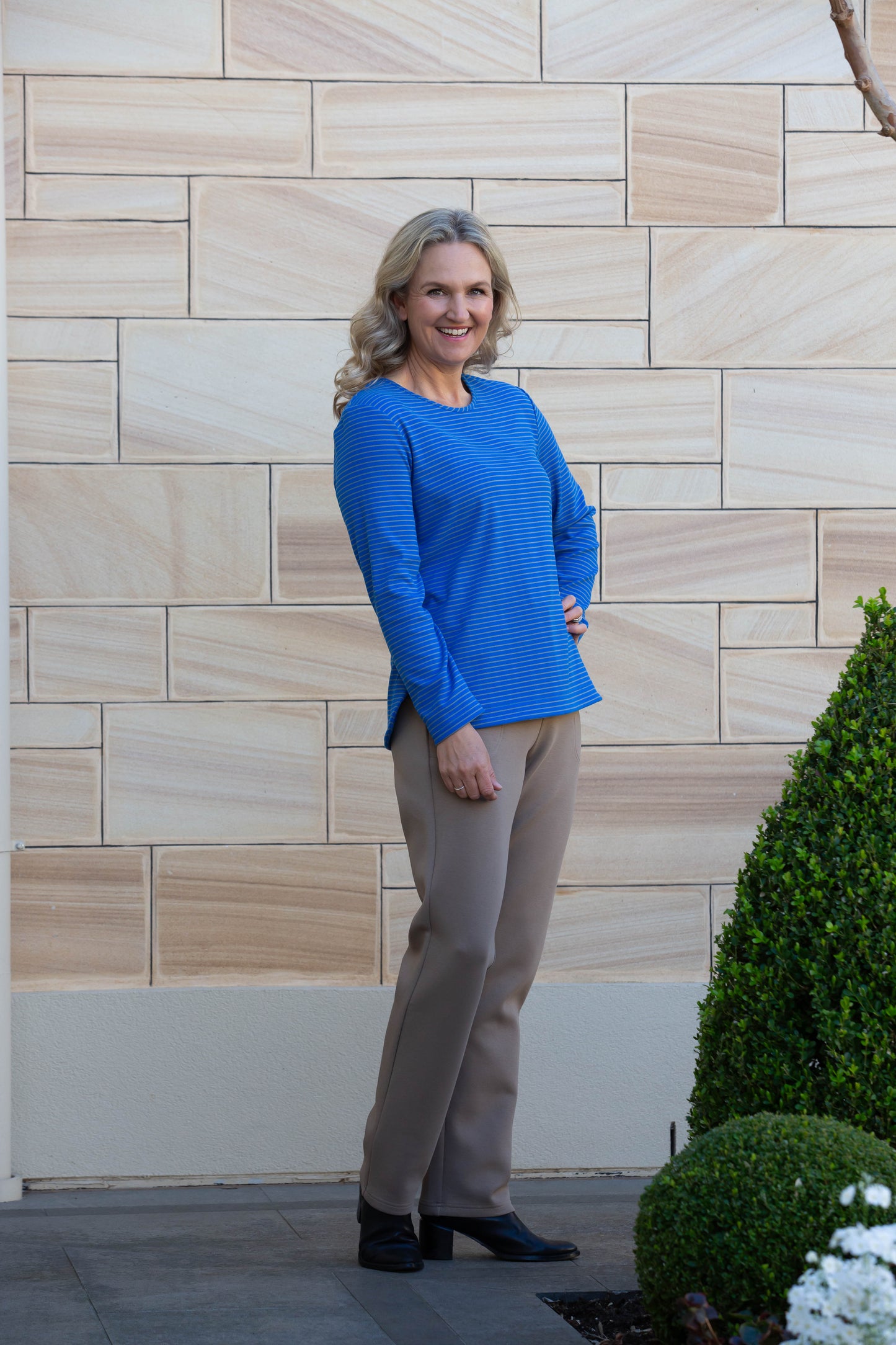 Long Sleeve Stretch Jersey Stripe Top - Blue #102