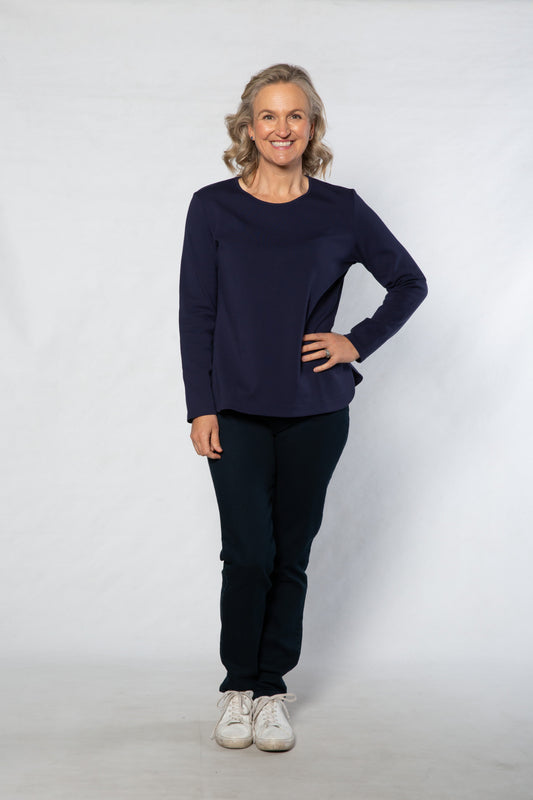 Pure Cotton Long Sleeve Crew Neck Top #108 Navy