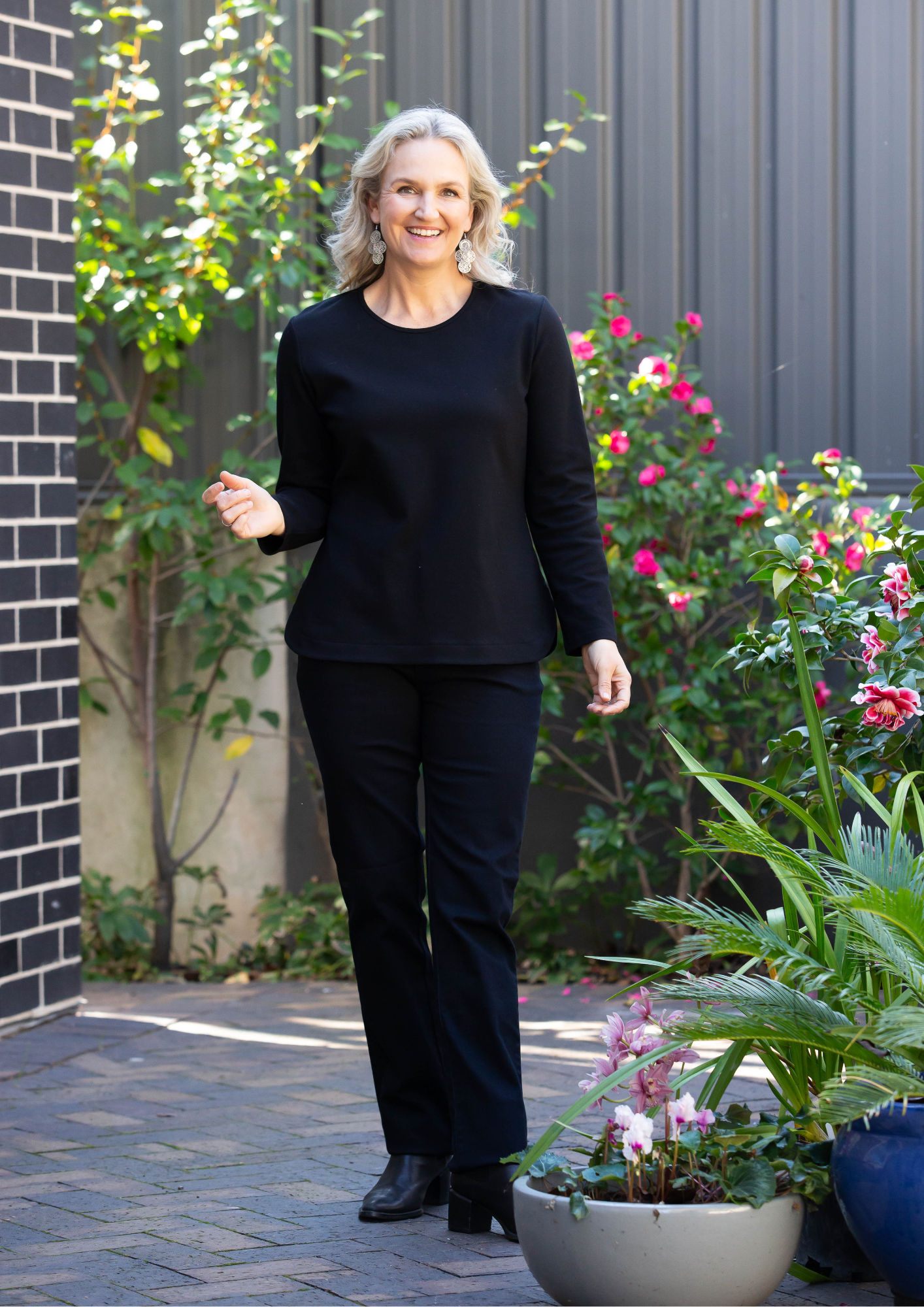 Long sleeve stretch cotton crew neck top #108 Emerald
