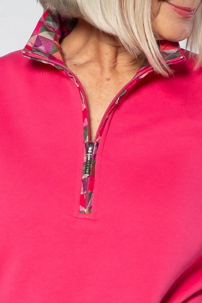 Contrast trim 1/2 zip French terry rugby #1246 - PINK