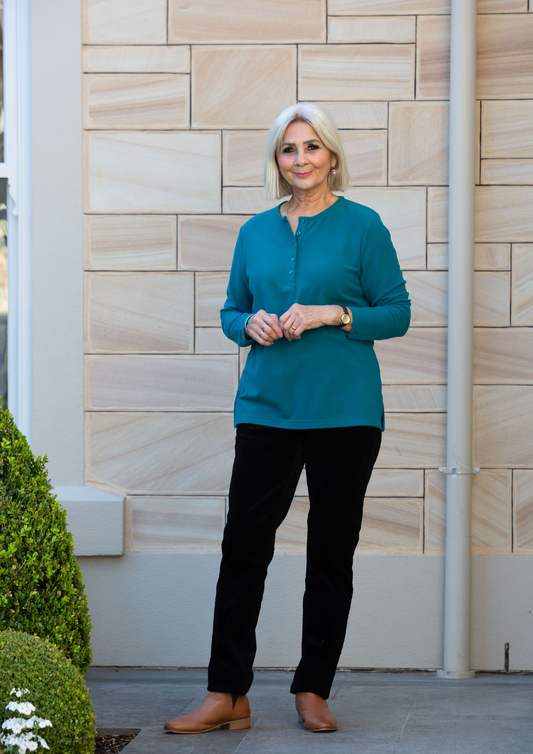Henley Long sleeve stretch crew neck top #209 Teal