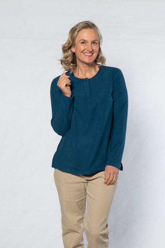Henley Long sleeve stretch crew neck top #209 Blue