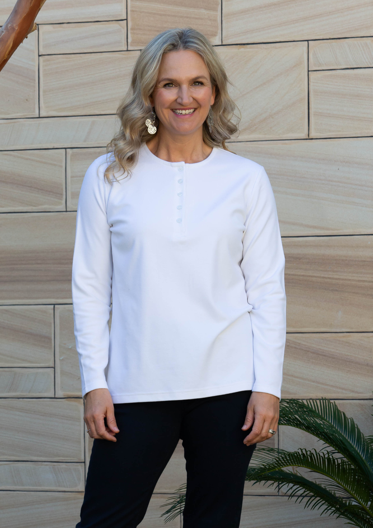Womens white henley style top