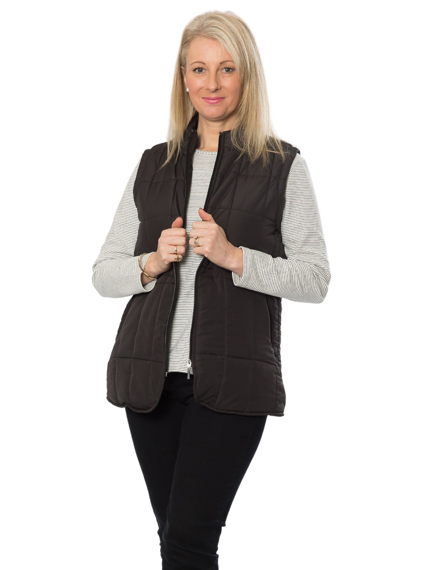 Quilted vest with detail stitching at waist #2412 Navy