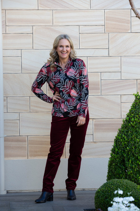 Printed Half Zip Soft Jersey Top #241 Red/Black