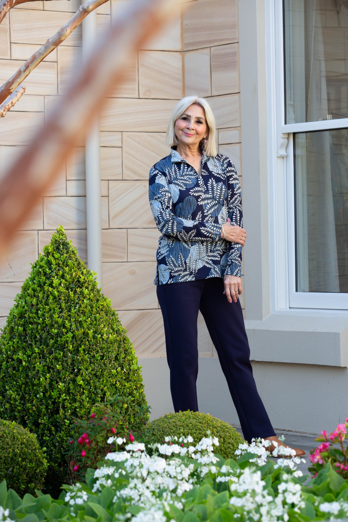 Printed Half Zip Soft Jersey Top #241