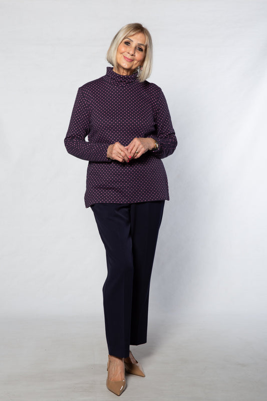 Mock Turtle spot cotton blend skivvy #244 Navy/Pink