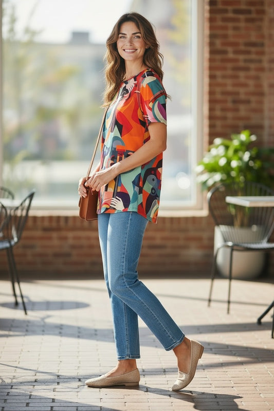 Printed Short Sleeve Rayon Top – Style #258