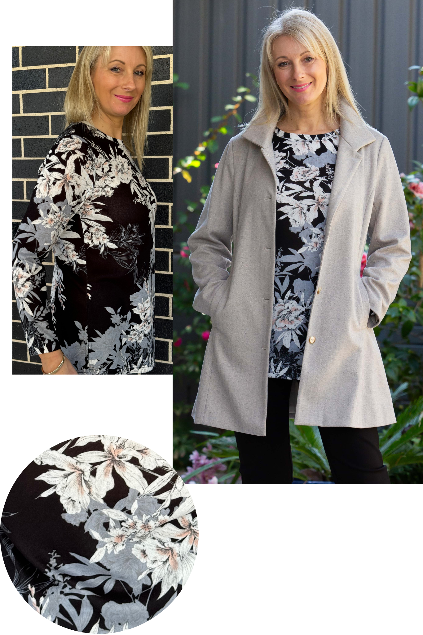 Placement Black Floral Print Crew Neck Long Sleeve Stretch Jersey Top - 266 Multi Floral