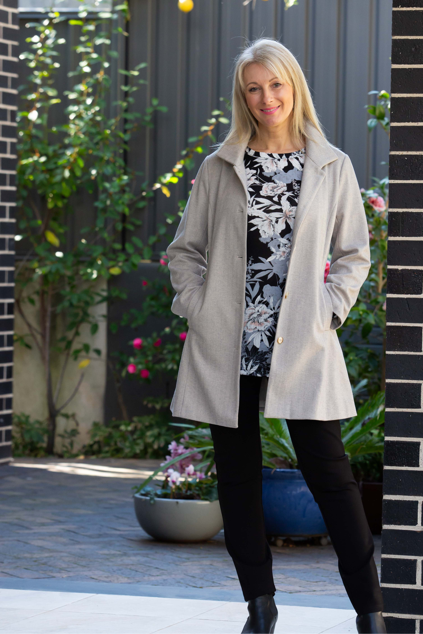 Placement Black Floral Print Crew Neck Long Sleeve Stretch Jersey Top - 266 Multi Floral