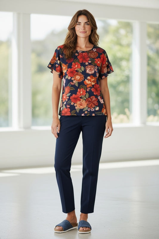 Printed Flutter Sleeve Top #277