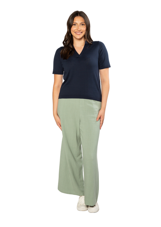 100% Cotton Johnny Collar Summer Knit Polo Top #5001 - Navy