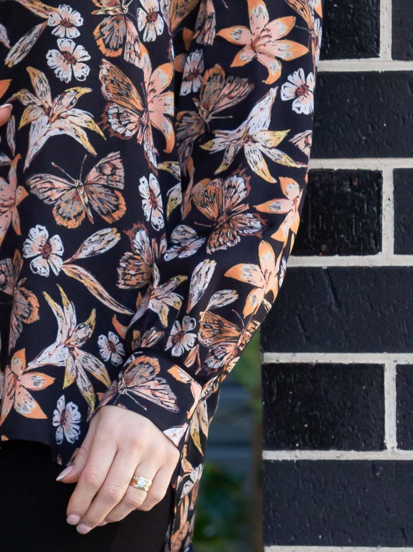 Silk Modal Black Floral Golden Butterfly Print smart shirt 3118