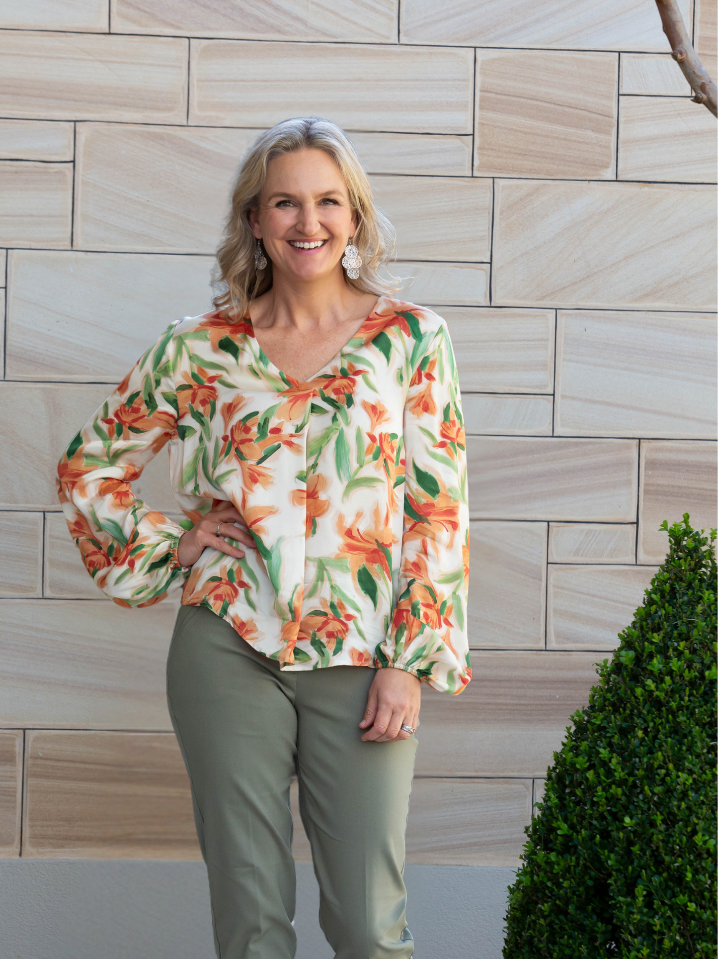 Silk Modal Blend Frangipani Print Smart, Relaxed Top 3119