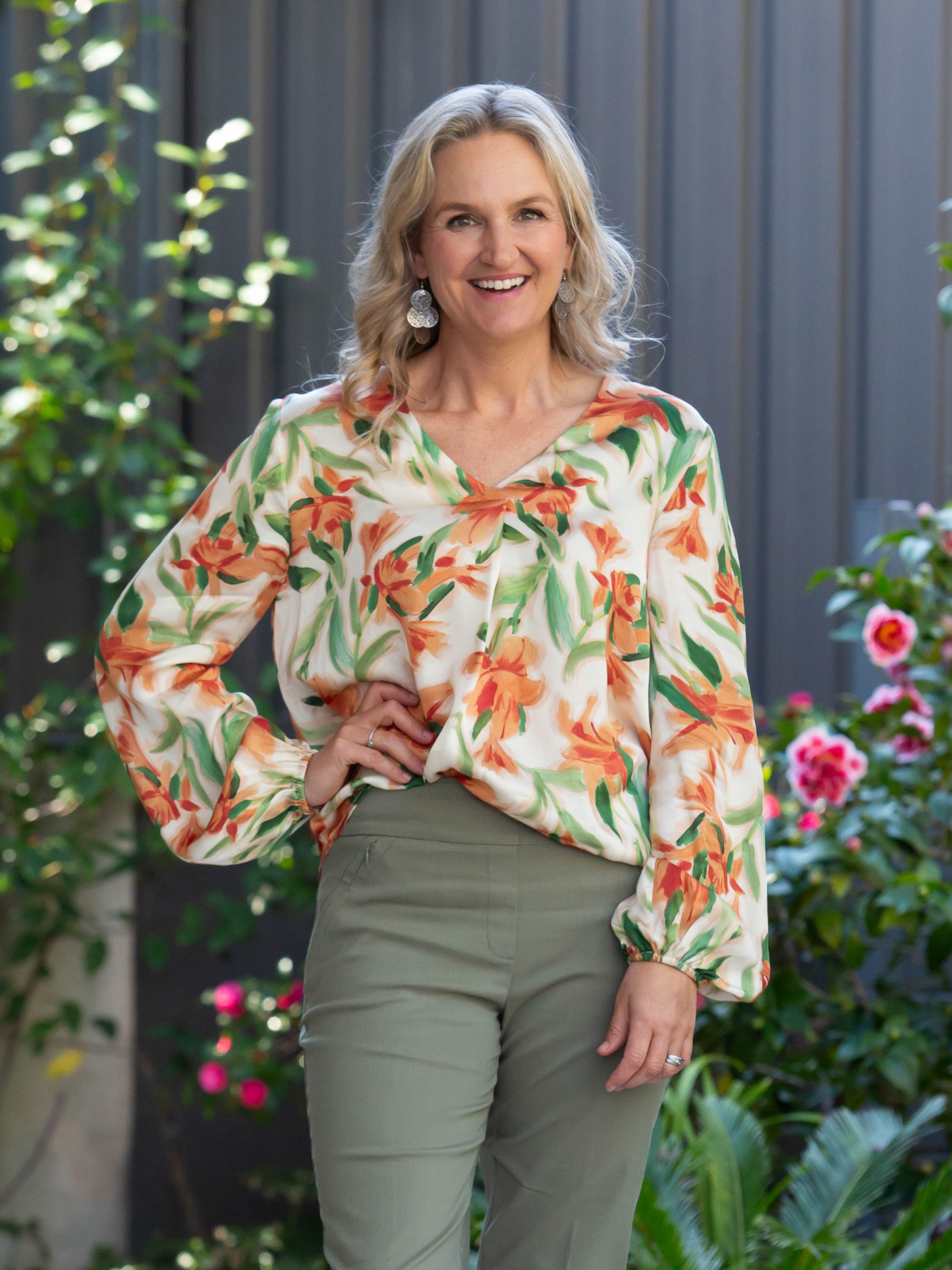 Silk Modal Blend Frangipani Print Smart, Relaxed Top 3119
