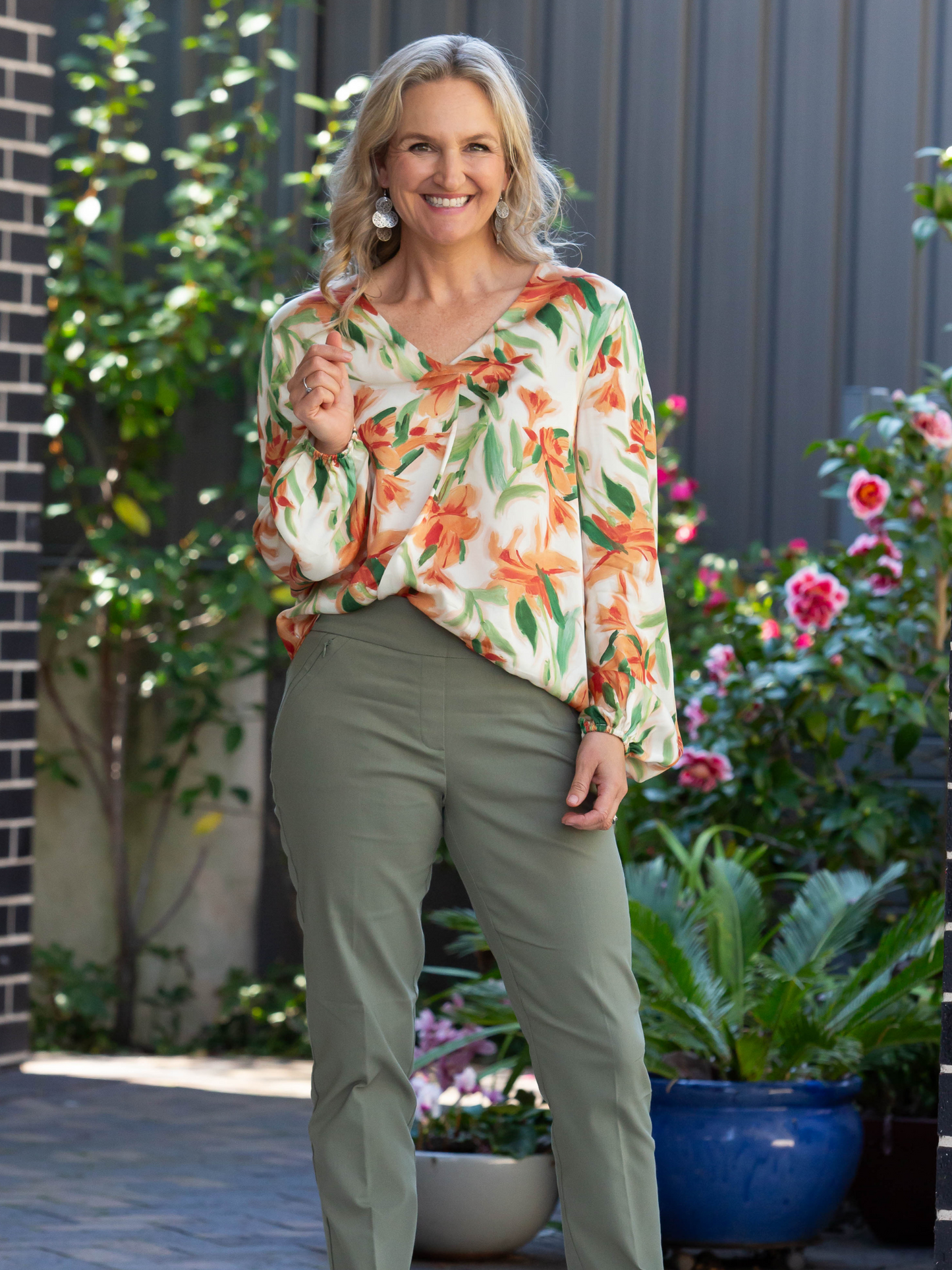 Silk Modal Blend Frangipani Print Smart, Relaxed Top 3119