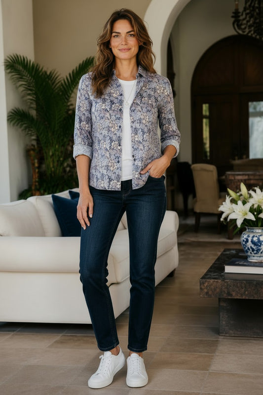 Long Sleeve Morris Floral Print Shirt – Style 3512 | Blue