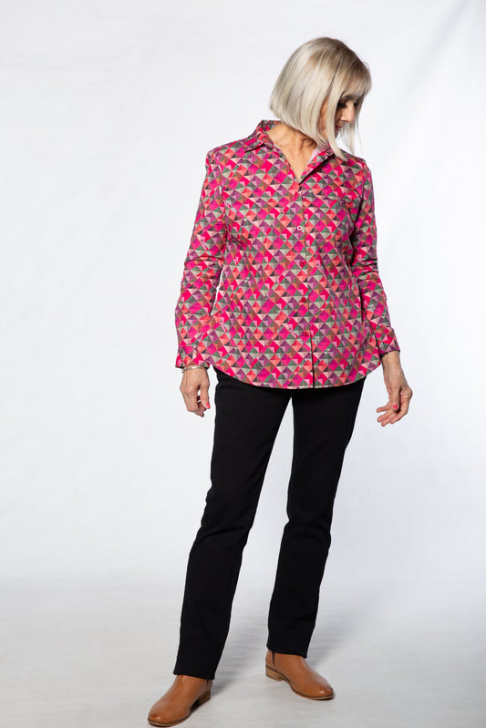 Long sleeve diamond print shirt - #3590 PINK