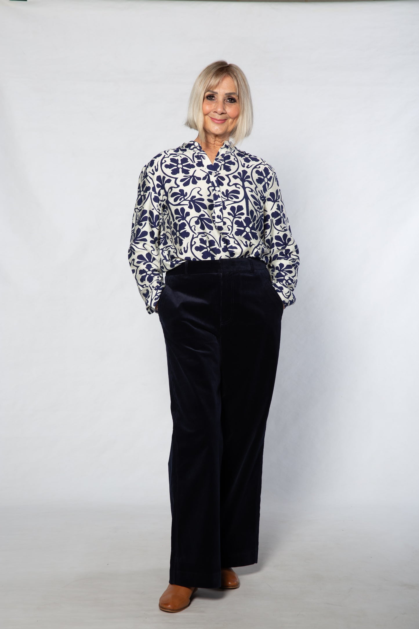 Wide Leg Cord Pant – Navy | #6024