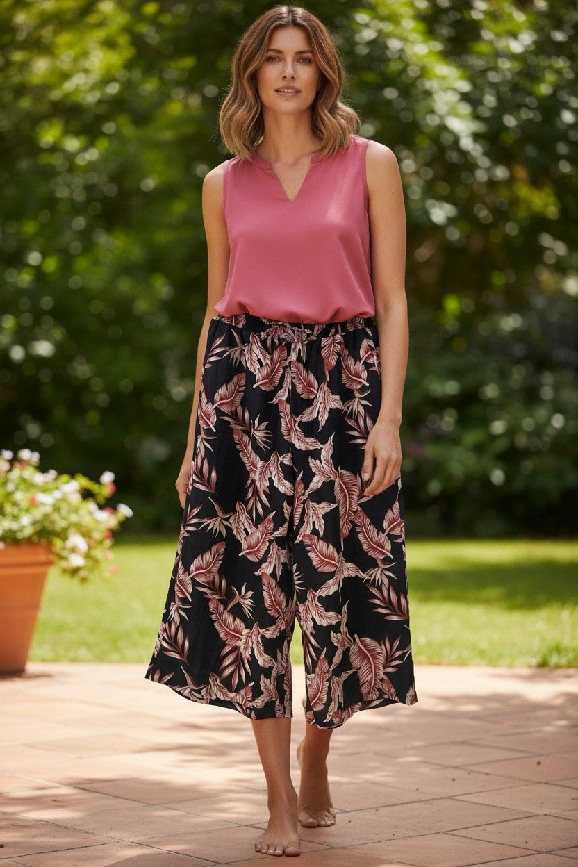 Drop Neck Front Pleat Sleeveless Pop-over Top #384