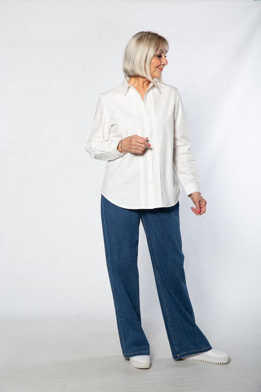 Long sleeve fine pleat cotton shirt - #3853 WHITE