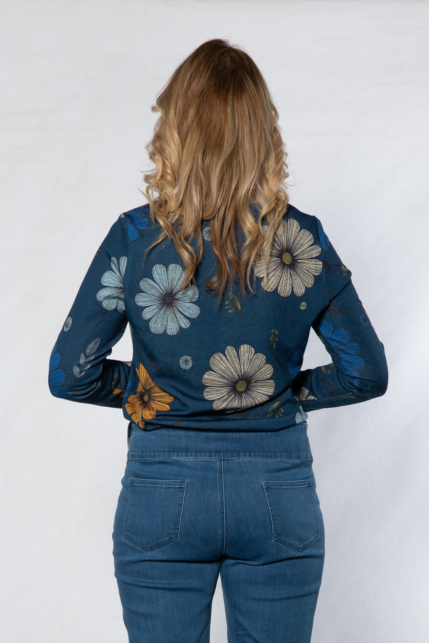 Round neck floral print top #394 - Blue Floral
