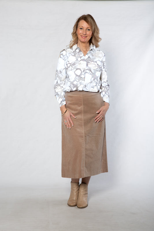 Stretch Corduroy A-Line Skirt – #4311 Latte