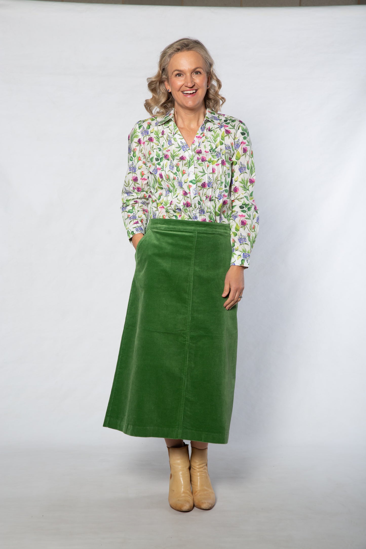 Stretch Corduroy A-Line Skirt – Green