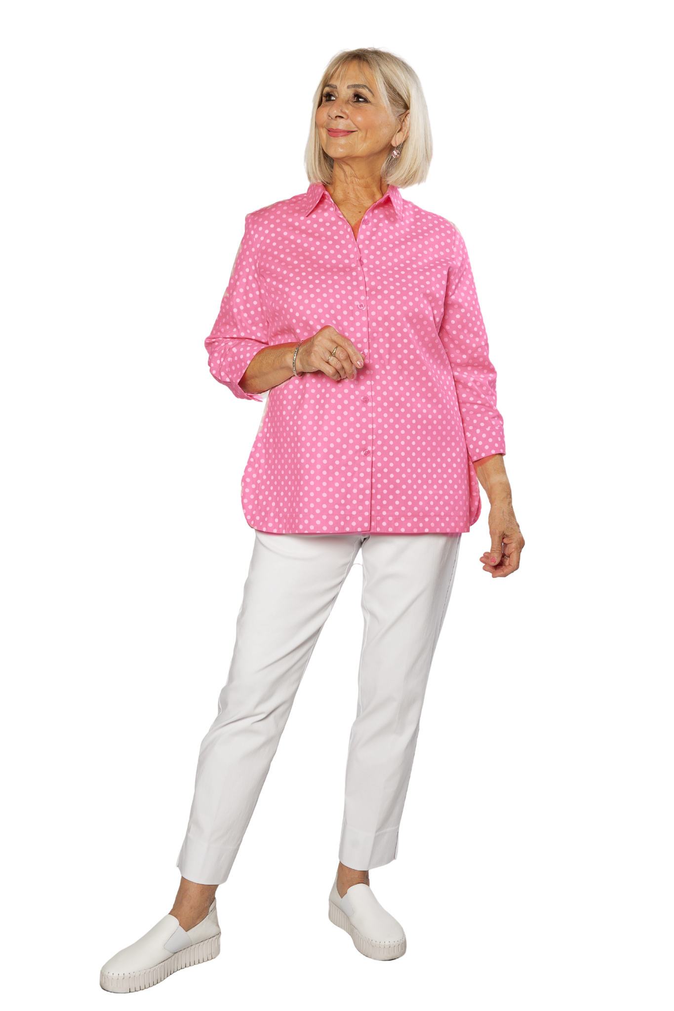 100% Cotton Spot Print 3/4 sleeve Shirt #3204 Pink