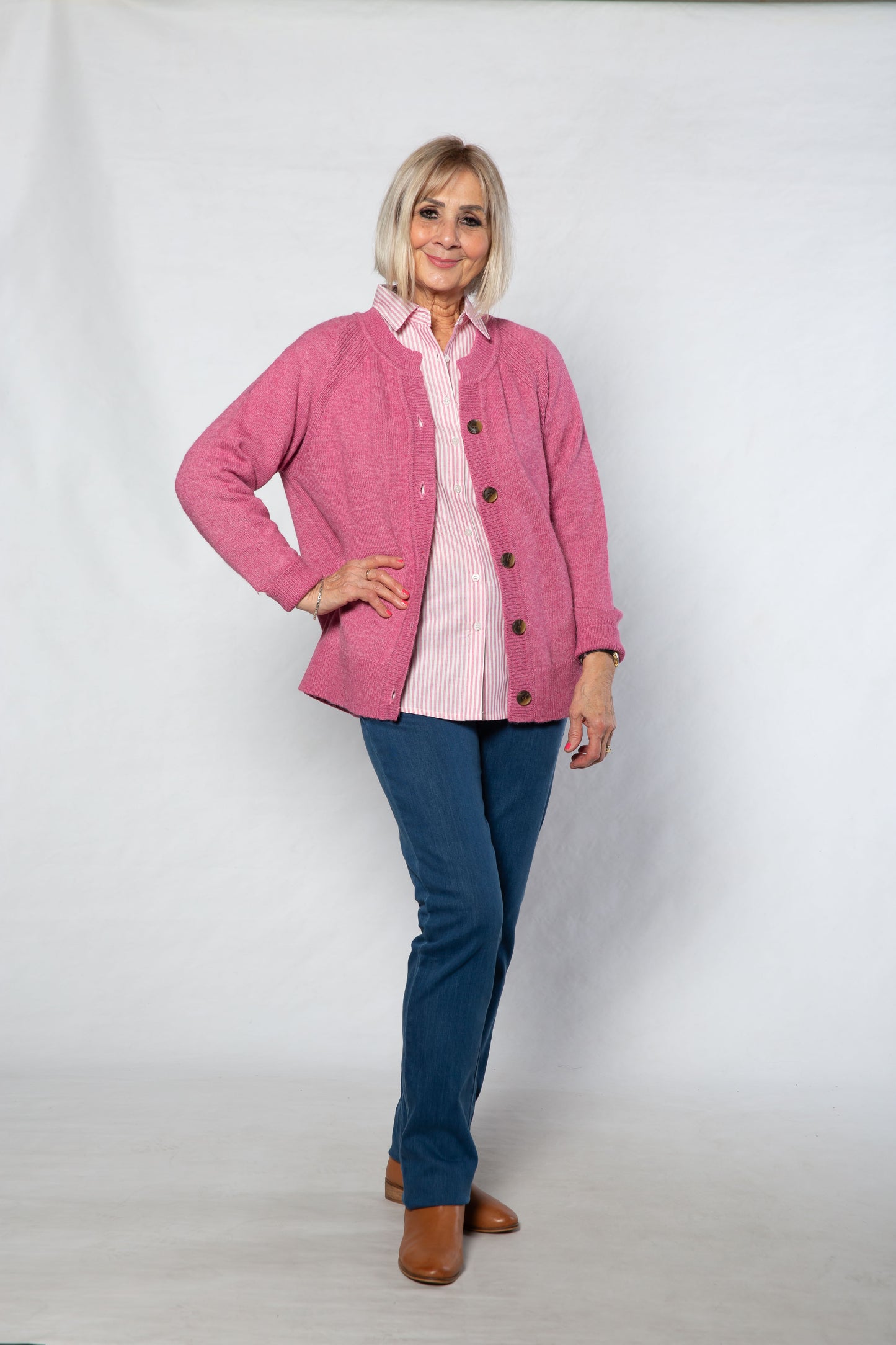 Soft Knit Cardigan Long sleeve 5 Button #5009 PINK