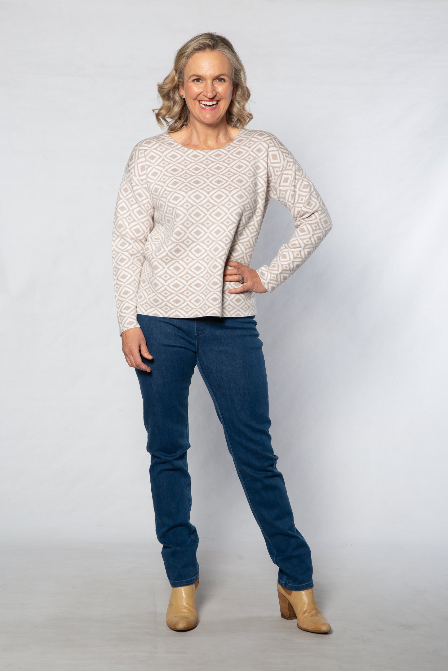 Computer knit round neck sweater #5740 - TAUPE