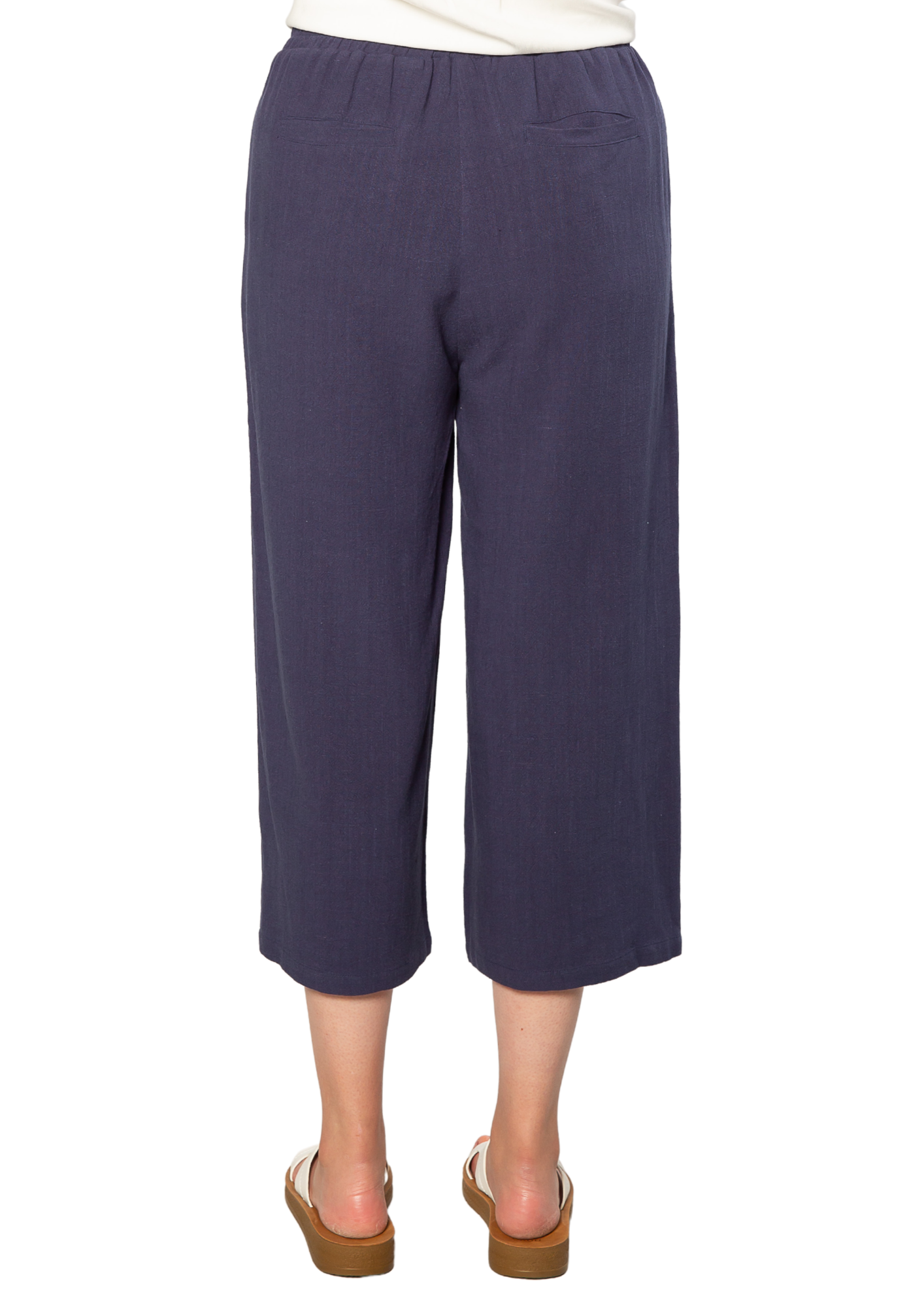 Linen Blend 3/4 Length Pant with Pockets #6678 - Navy