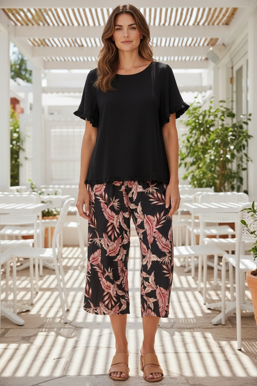 Islander Print Wide-Leg Pull-On Pants #6637