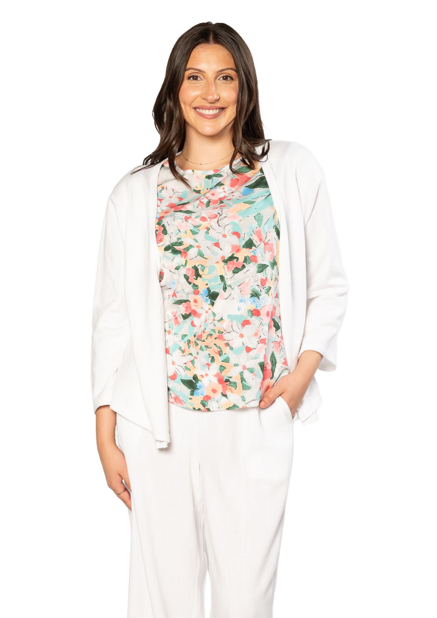 100% Cotton 3/4 Sleeve Light Weight Summer Knit Bolero Cardi #5133 - White