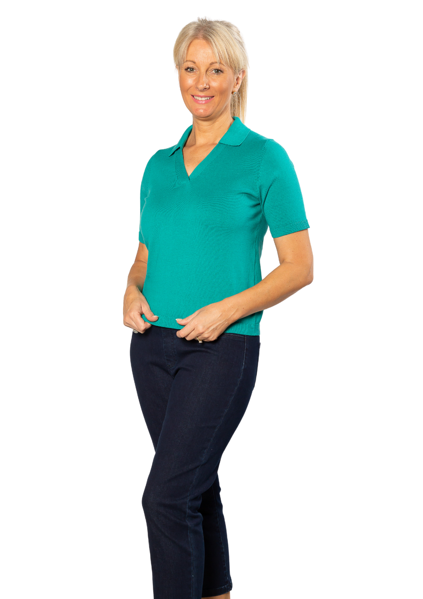 100% Cotton Johnny Collar Summer Knit Polo Top #5001 - Navy