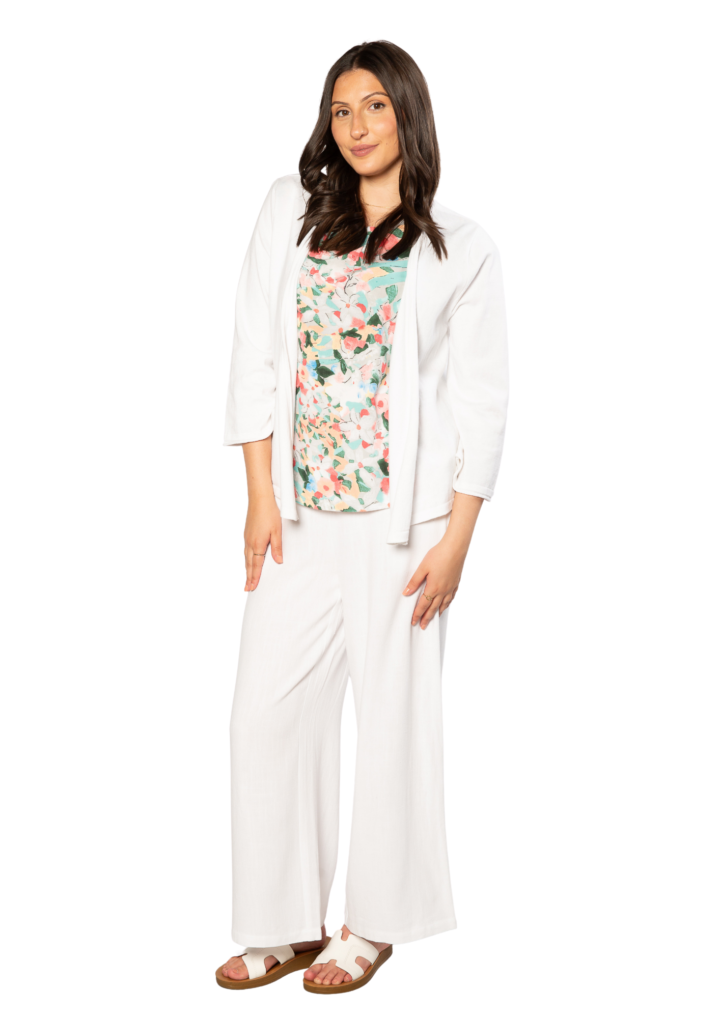 100% Cotton 3/4 Sleeve Light Weight Summer Knit Bolero Cardi #5133 - White