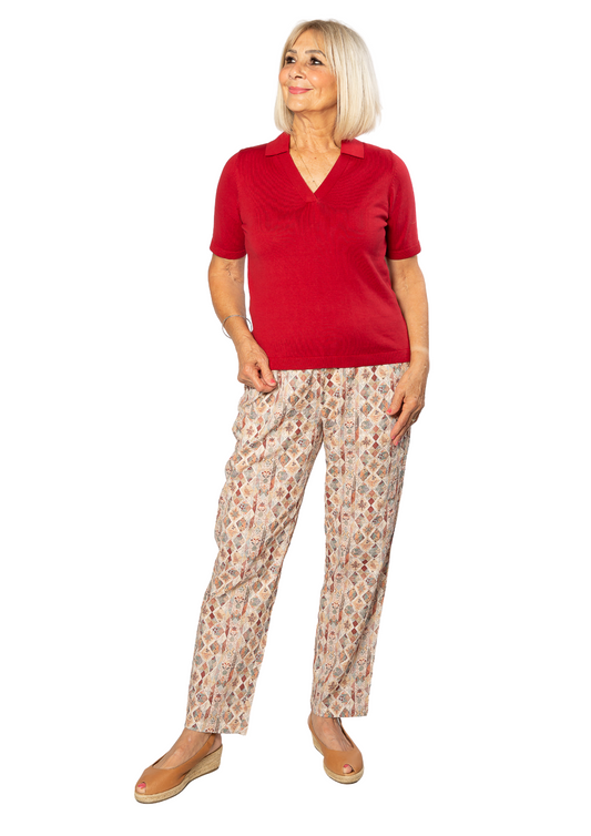 100% Cotton Johnny Collar Summer Knit Polo Top #5001 - Cranberry