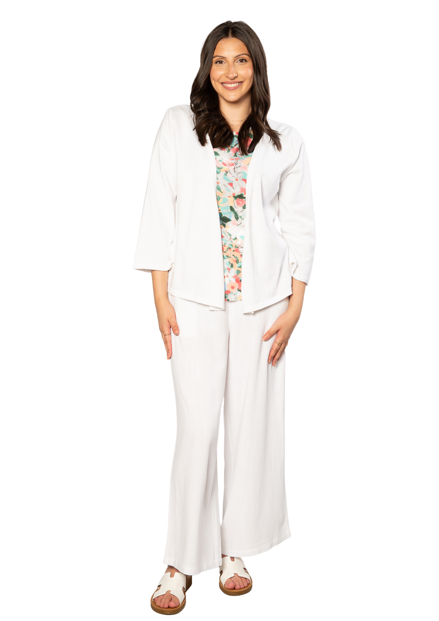 100% Cotton 3/4 Sleeve Light Weight Summer Knit Bolero Cardi #5133 - White