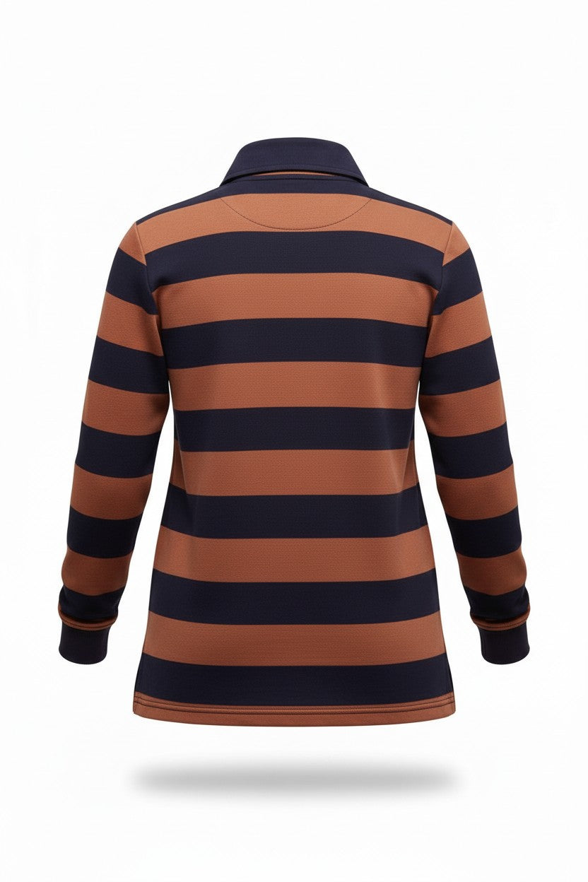 Block stripe 1/2 zip rugby #1045 - RUST NAVY