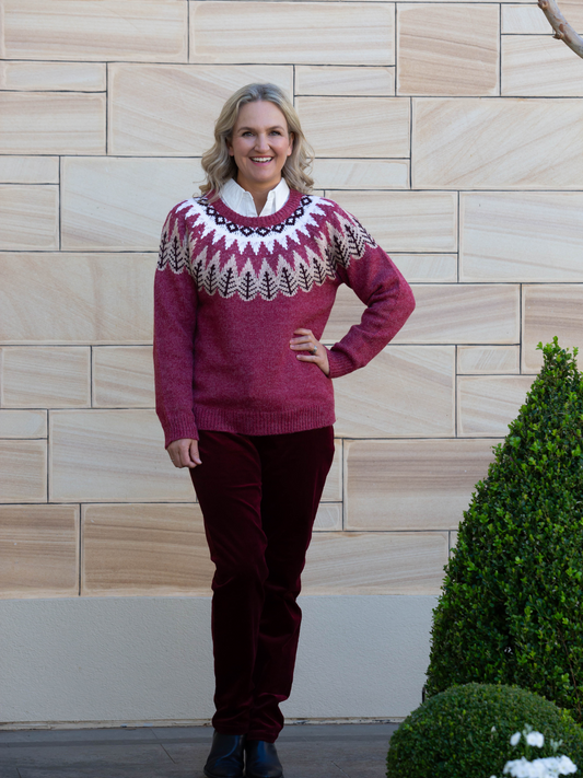 Fairisle Crew Neck knit jumper #5672 Rosewood