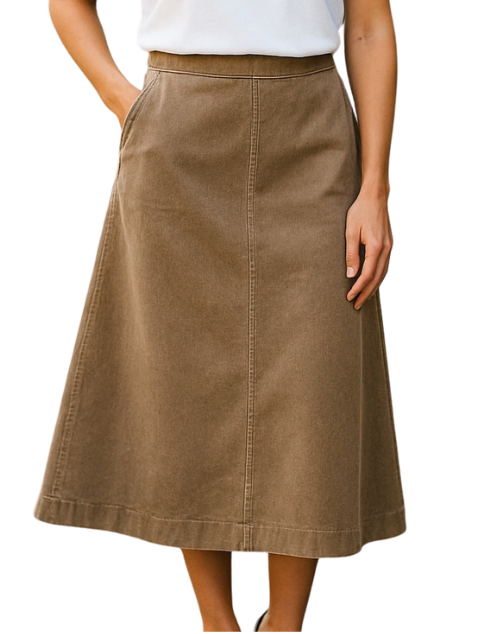 Stretch Corduroy A-Line Skirt – #4311 Latte