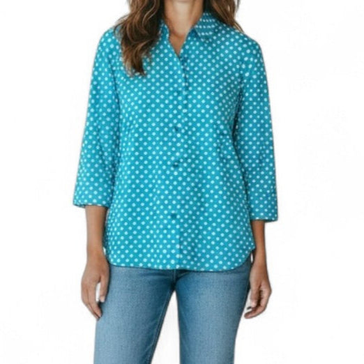 100% Cotton Spot Print 3/4 sleeve Shirt #3204 Blue