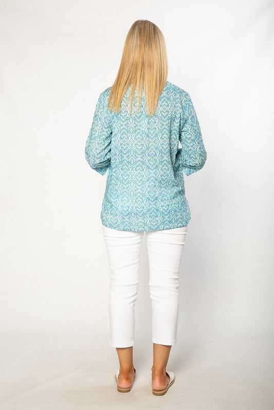 100% Cotton Ikat Printed Tunic 3/4 sleeve Top #539