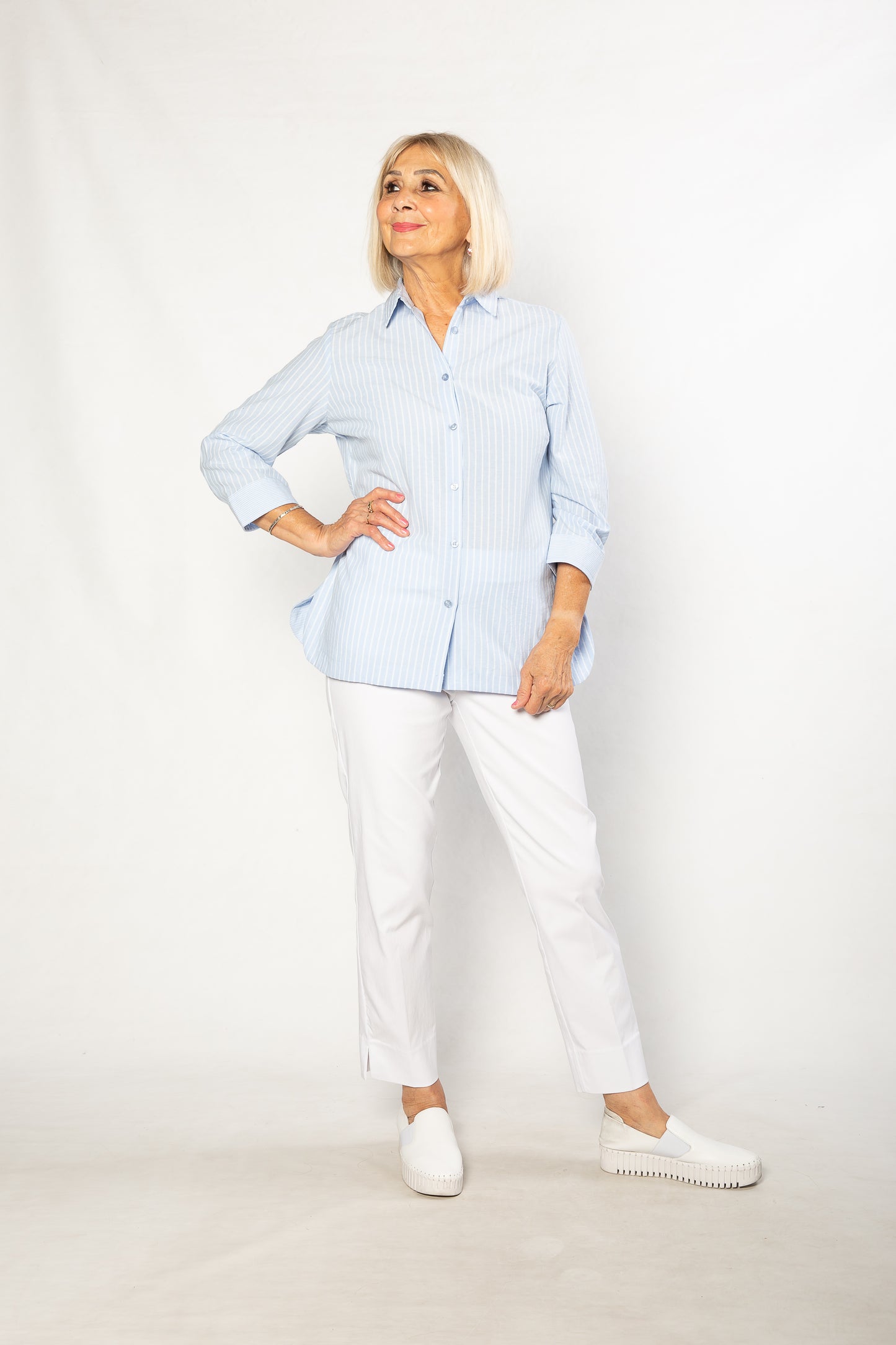 Relaxed Stripe 100% Cotton 3/4 sleeve Shirt #3360 Blue