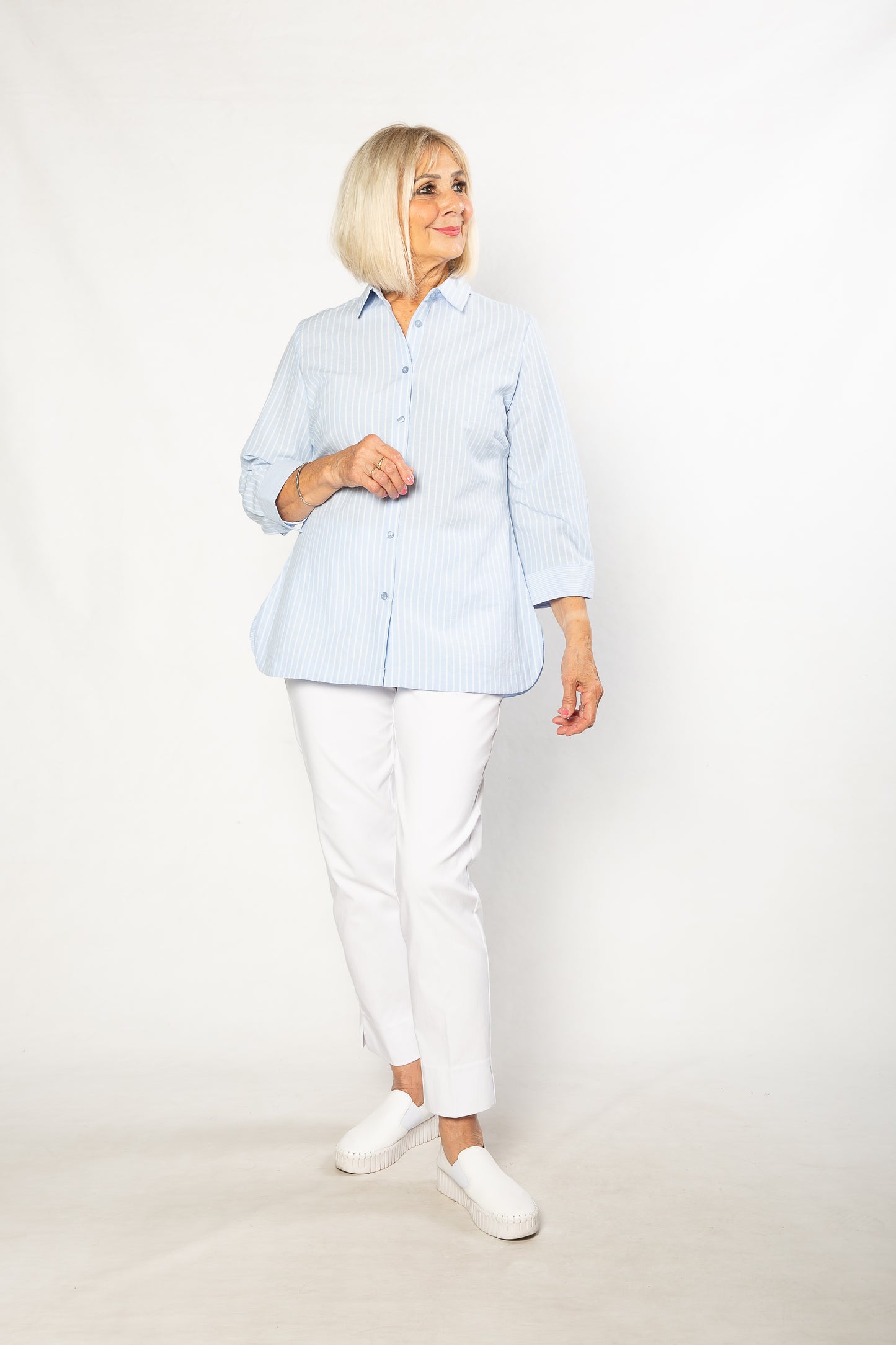 Relaxed Stripe 100% Cotton 3/4 sleeve Shirt #3360 Blue