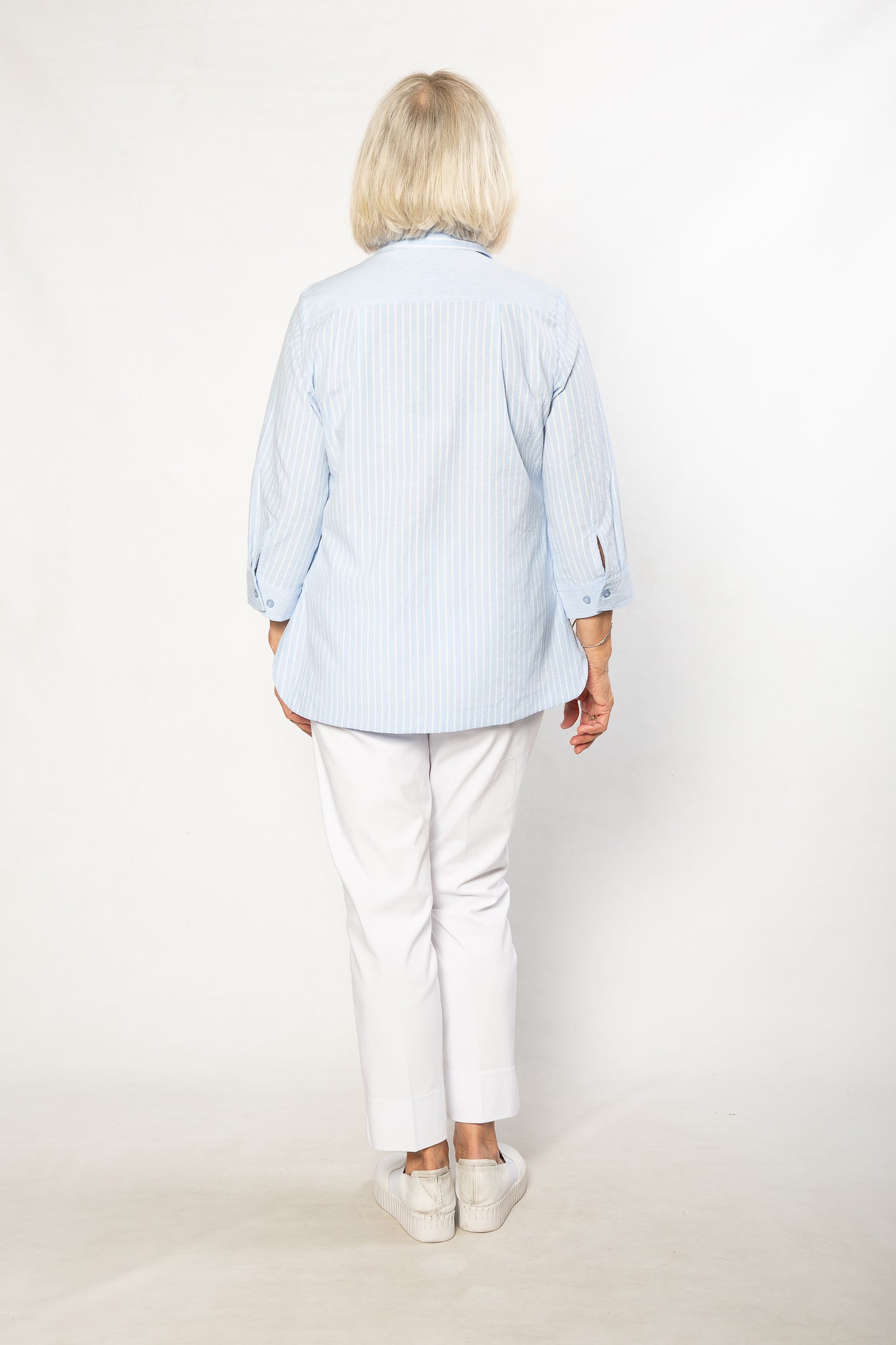 Relaxed Stripe 100% Cotton 3/4 sleeve Shirt #3360 Blue
