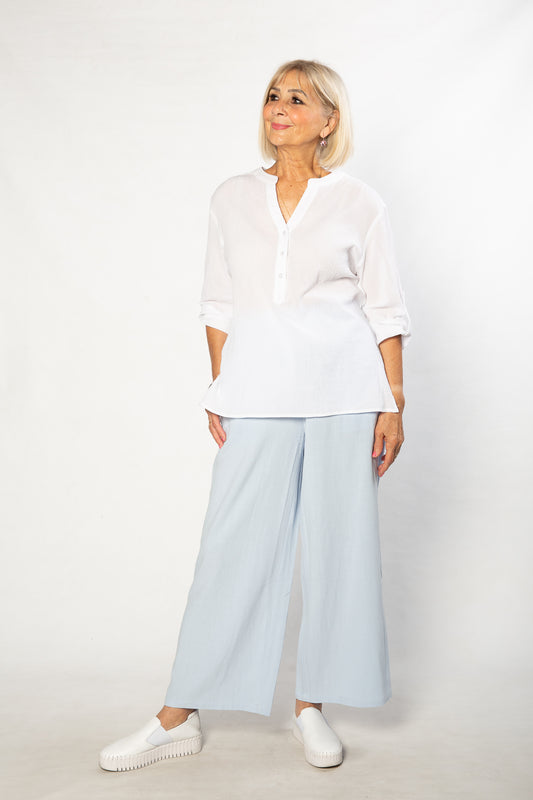 Pure Cotton 3/4 Sleeve Henley Top 521 White