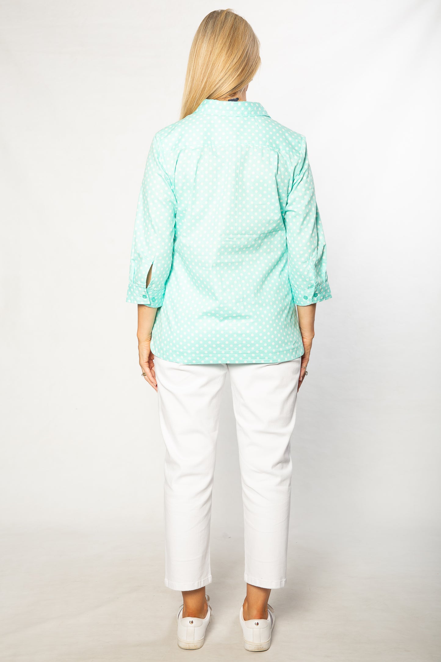 100% Cotton Spot Print 3/4 sleeve Shirt #3204 Blue